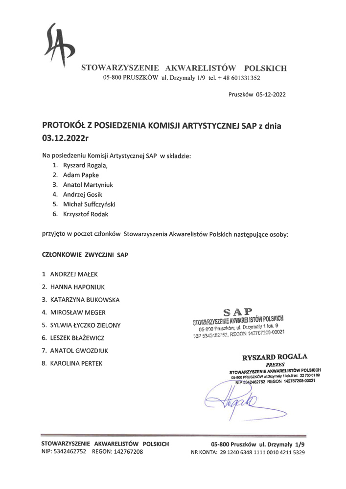 SAP PROTOKÓŁ KOMISJI ARTYSTYCZNEJ 03 12 2022