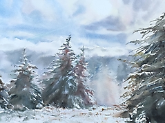 Katarzyna Bukowska_Zimowe choinki_akwarela_41 x 31 cm