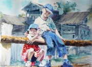 U babci na wsi,akwarela,50x70